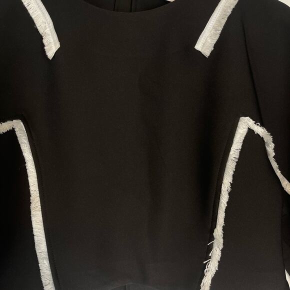 ASOS Black Scuba Crop Top With White Fringe Detail Zip Keyhole Back Size 12 - Picture 7 of 11